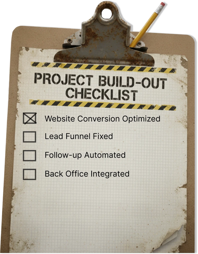 Contractor reviewing business process checklist on clipboard